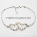 White wire diamante double heart alloy woven bracelet